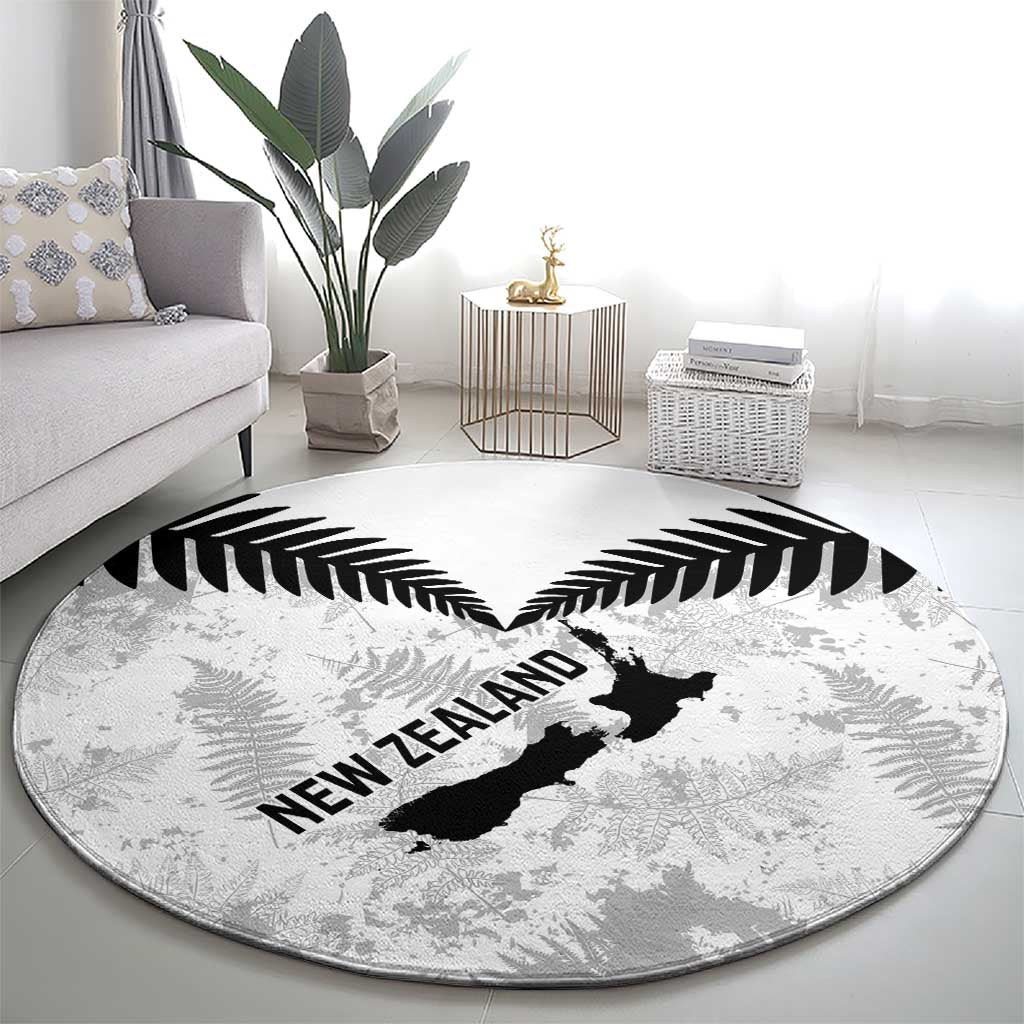 Custom New Zealand Silver Fern Football Round Carpet Go Aotearoa Grunge White - Aussie Hoodie