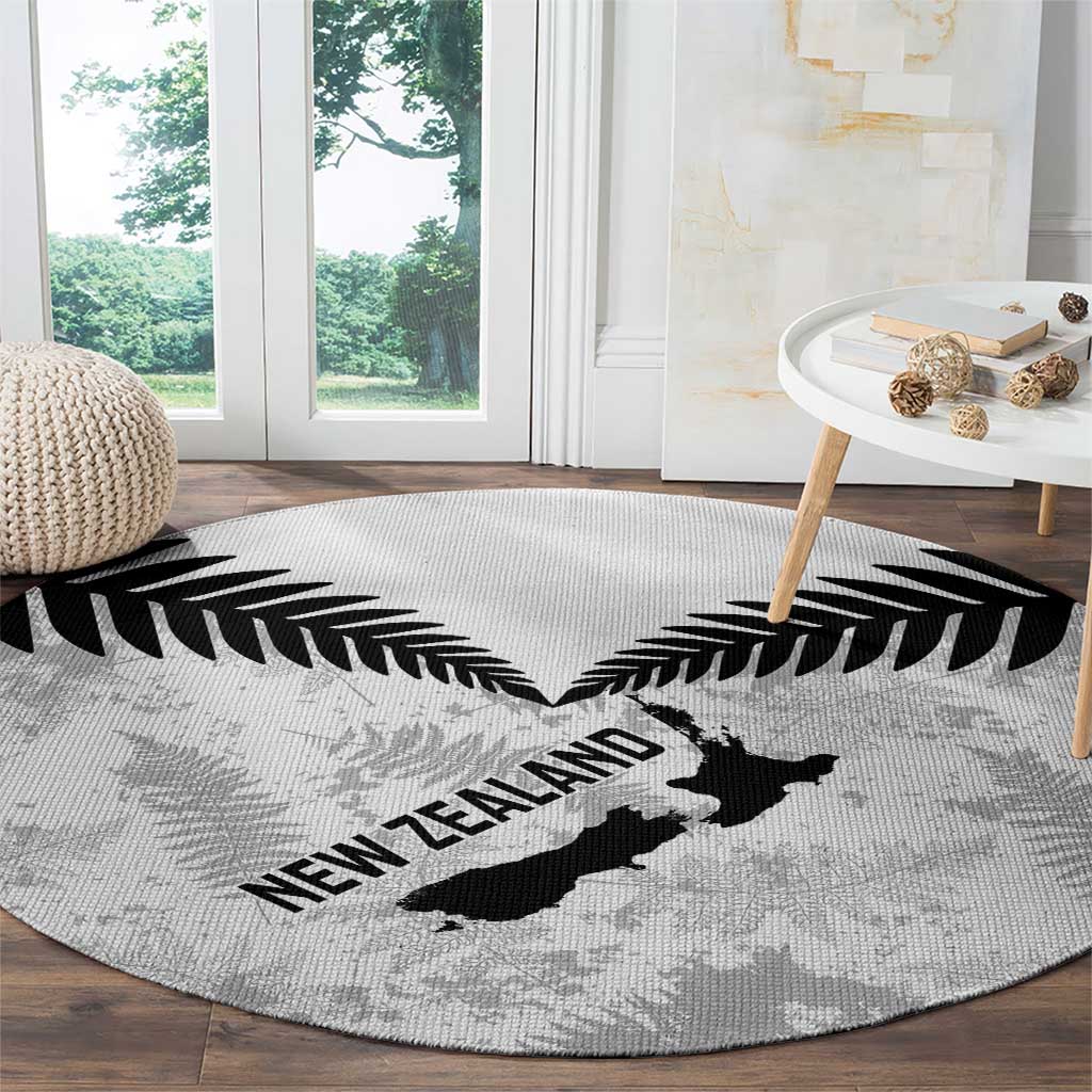 Custom New Zealand Silver Fern Football Round Carpet Go Aotearoa Grunge White - Aussie Hoodie