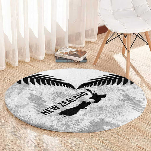 Custom New Zealand Silver Fern Football Round Carpet Go Aotearoa Grunge White - Aussie Hoodie