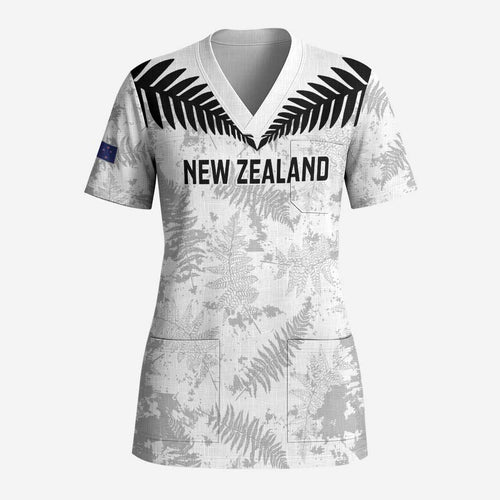 Custom New Zealand Silver Fern Football Scrub Top Go Aotearoa Grunge White - Aussie Hoodie
