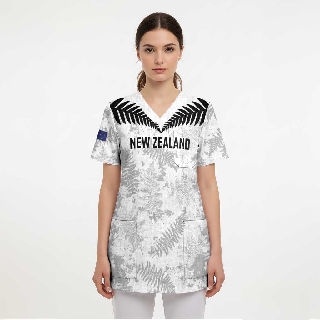 Custom New Zealand Silver Fern Football Scrub Top Go Aotearoa Grunge White - Aussie Hoodie