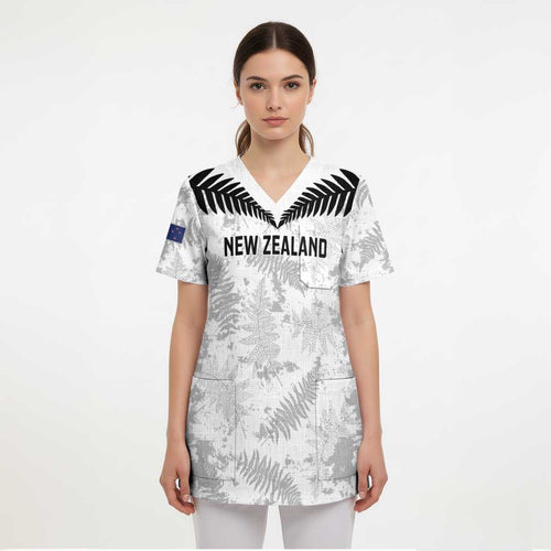 Custom New Zealand Silver Fern Football Scrub Top Go Aotearoa Grunge White - Aussie Hoodie