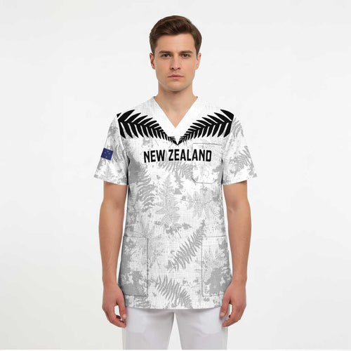 Custom New Zealand Silver Fern Football Scrub Top Go Aotearoa Grunge White - Aussie Hoodie