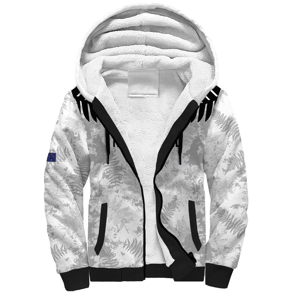 Custom New Zealand Silver Fern Football Sherpa Hoodie Go Aotearoa Grunge White - Aussie Hoodie