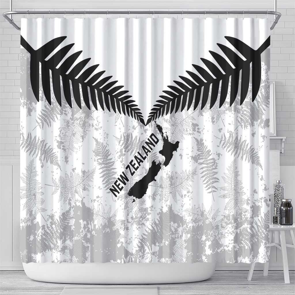 Custom New Zealand Silver Fern Football Shower Curtain Go Aotearoa Grunge White - Aussie Hoodie