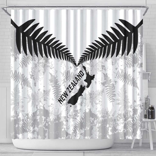 Custom New Zealand Silver Fern Football Shower Curtain Go Aotearoa Grunge White - Aussie Hoodie