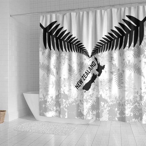 Custom New Zealand Silver Fern Football Shower Curtain Go Aotearoa Grunge White - Aussie Hoodie