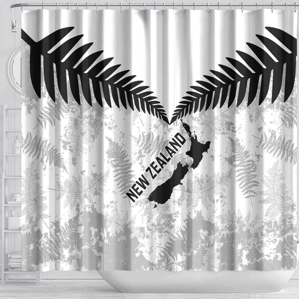 Custom New Zealand Silver Fern Football Shower Curtain Go Aotearoa Grunge White - Aussie Hoodie