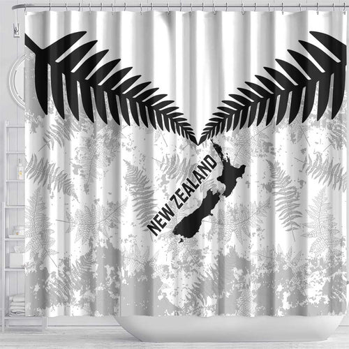 Custom New Zealand Silver Fern Football Shower Curtain Go Aotearoa Grunge White - Aussie Hoodie