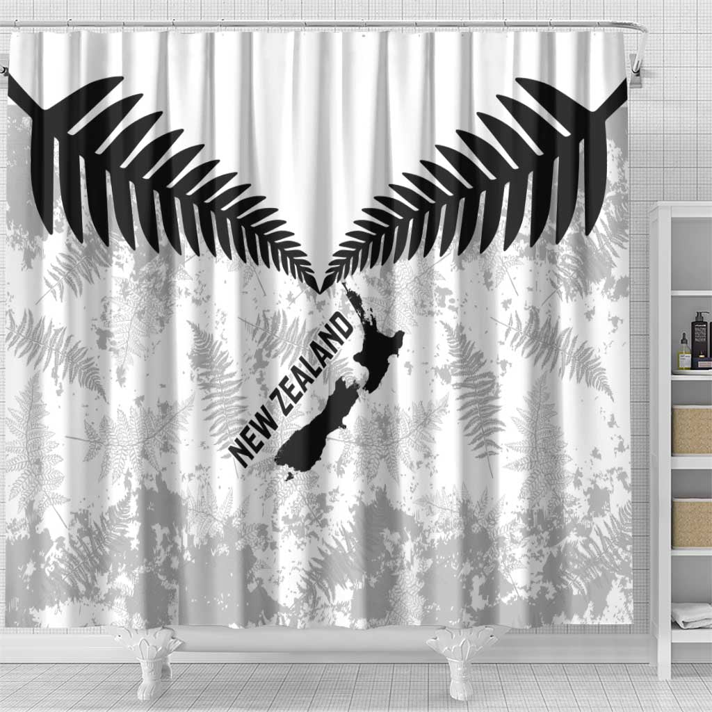 Custom New Zealand Silver Fern Football Shower Curtain Go Aotearoa Grunge White - Aussie Hoodie
