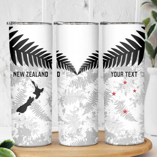 Custom New Zealand Silver Fern Football Skinny Tumbler Go Aotearoa Grunge White - Aussie Hoodie