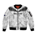 Custom New Zealand Silver Fern Football Sleeve Zip Bomber Jacket Go Aotearoa Grunge White - Aussie Hoodie