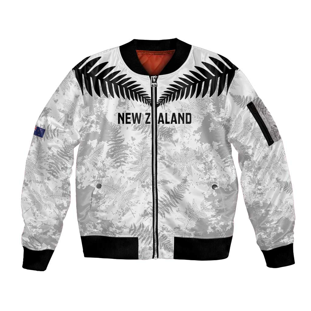 Custom New Zealand Silver Fern Football Sleeve Zip Bomber Jacket Go Aotearoa Grunge White - Aussie Hoodie