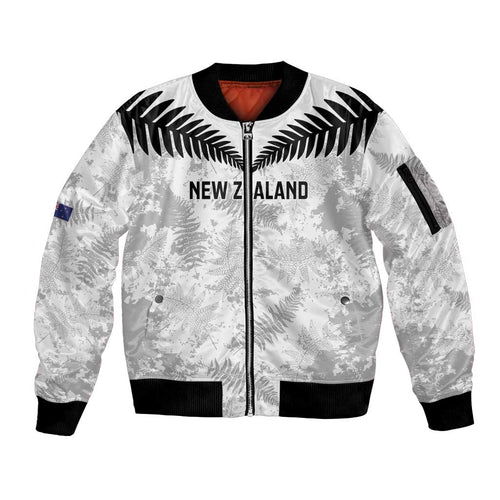 Custom New Zealand Silver Fern Football Sleeve Zip Bomber Jacket Go Aotearoa Grunge White - Aussie Hoodie