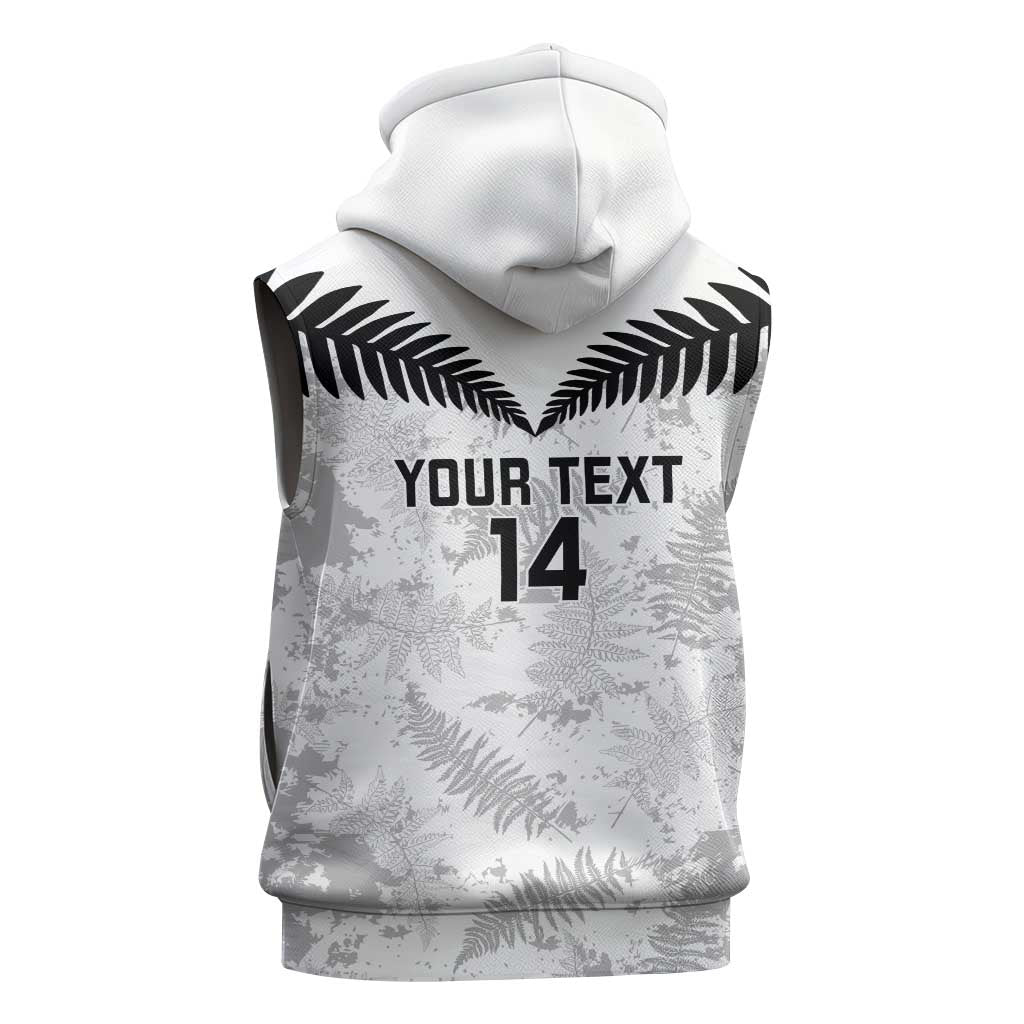 Custom New Zealand Silver Fern Football Sleeveless Hoodie Go Aotearoa Grunge White - Aussie Hoodie