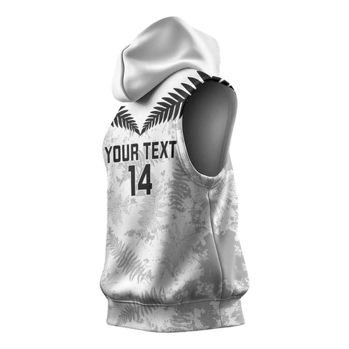Custom New Zealand Silver Fern Football Sleeveless Hoodie Go Aotearoa Grunge White - Aussie Hoodie