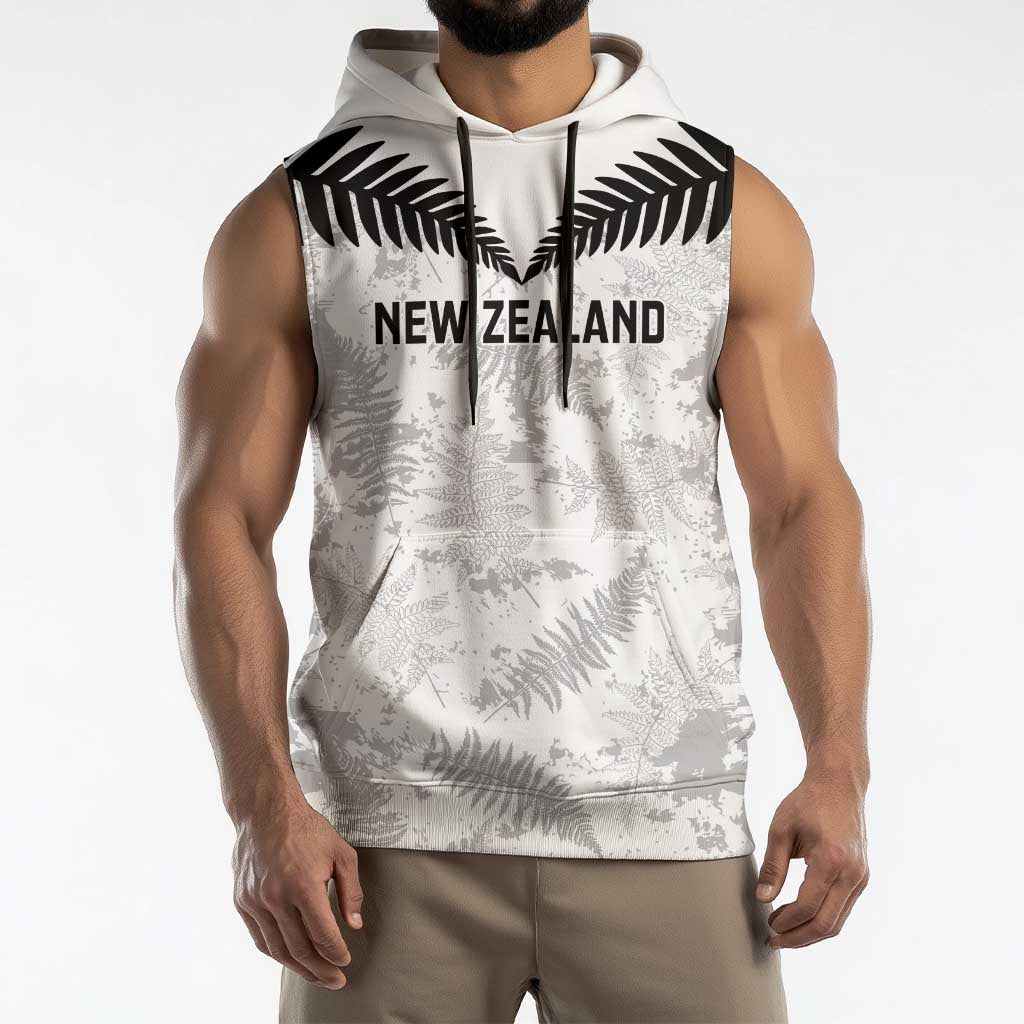 Custom New Zealand Silver Fern Football Sleeveless Hoodie Go Aotearoa Grunge White - Aussie Hoodie