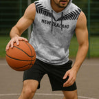 Custom New Zealand Silver Fern Football Sleeveless Hoodie Go Aotearoa Grunge White - Aussie Hoodie
