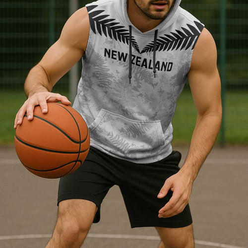 Custom New Zealand Silver Fern Football Sleeveless Hoodie Go Aotearoa Grunge White - Aussie Hoodie