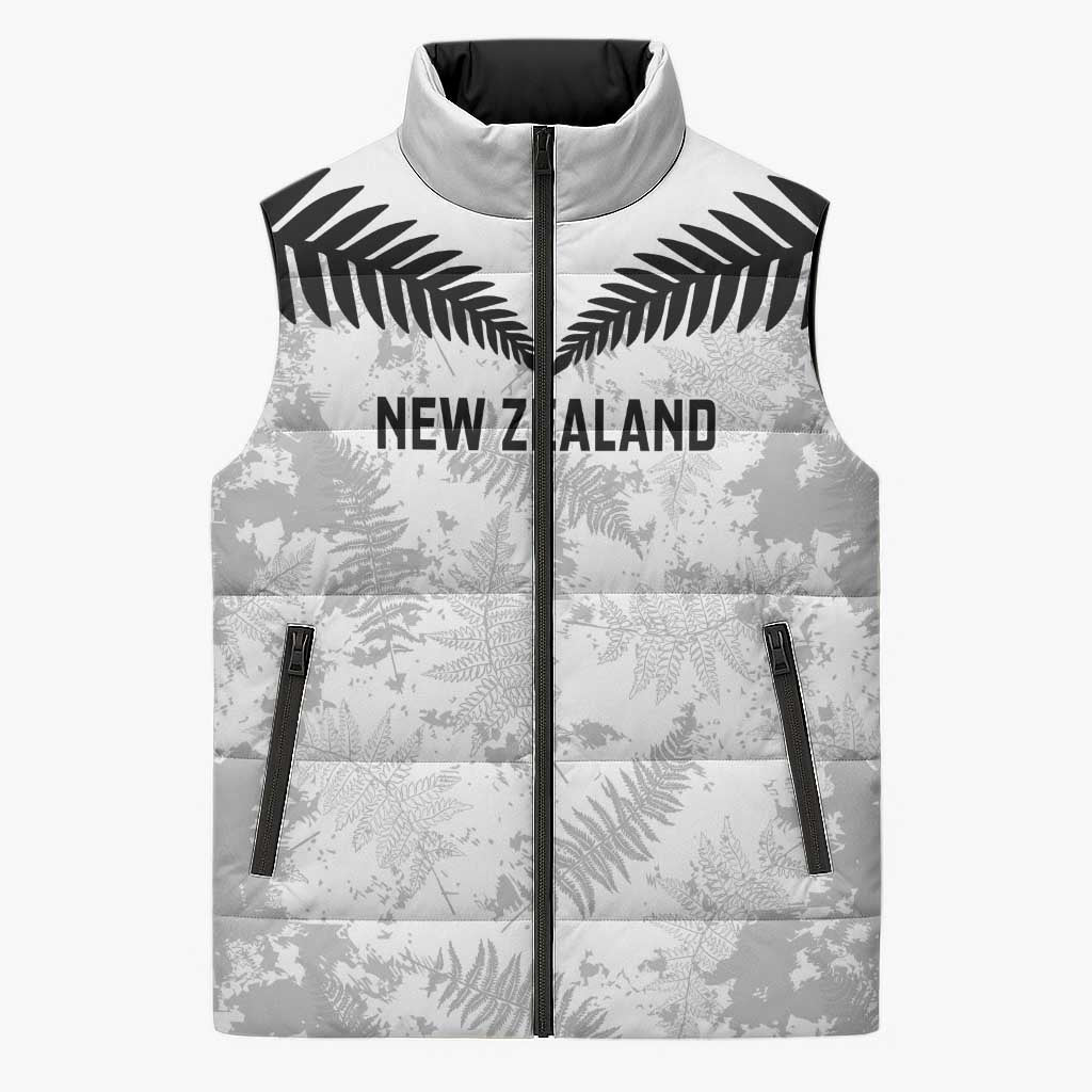 Custom New Zealand Silver Fern Football Sleeveless Puffer Jacket Go Aotearoa Grunge White - Aussie Hoodie