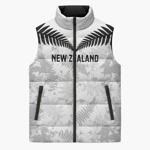 Custom New Zealand Silver Fern Football Sleeveless Puffer Jacket Go Aotearoa Grunge White - Aussie Hoodie