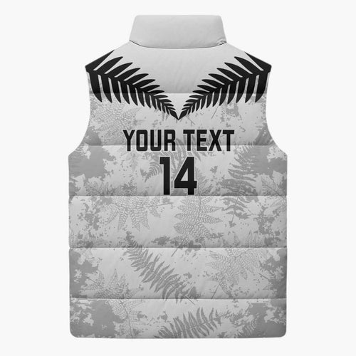 Custom New Zealand Silver Fern Football Sleeveless Puffer Jacket Go Aotearoa Grunge White - Aussie Hoodie