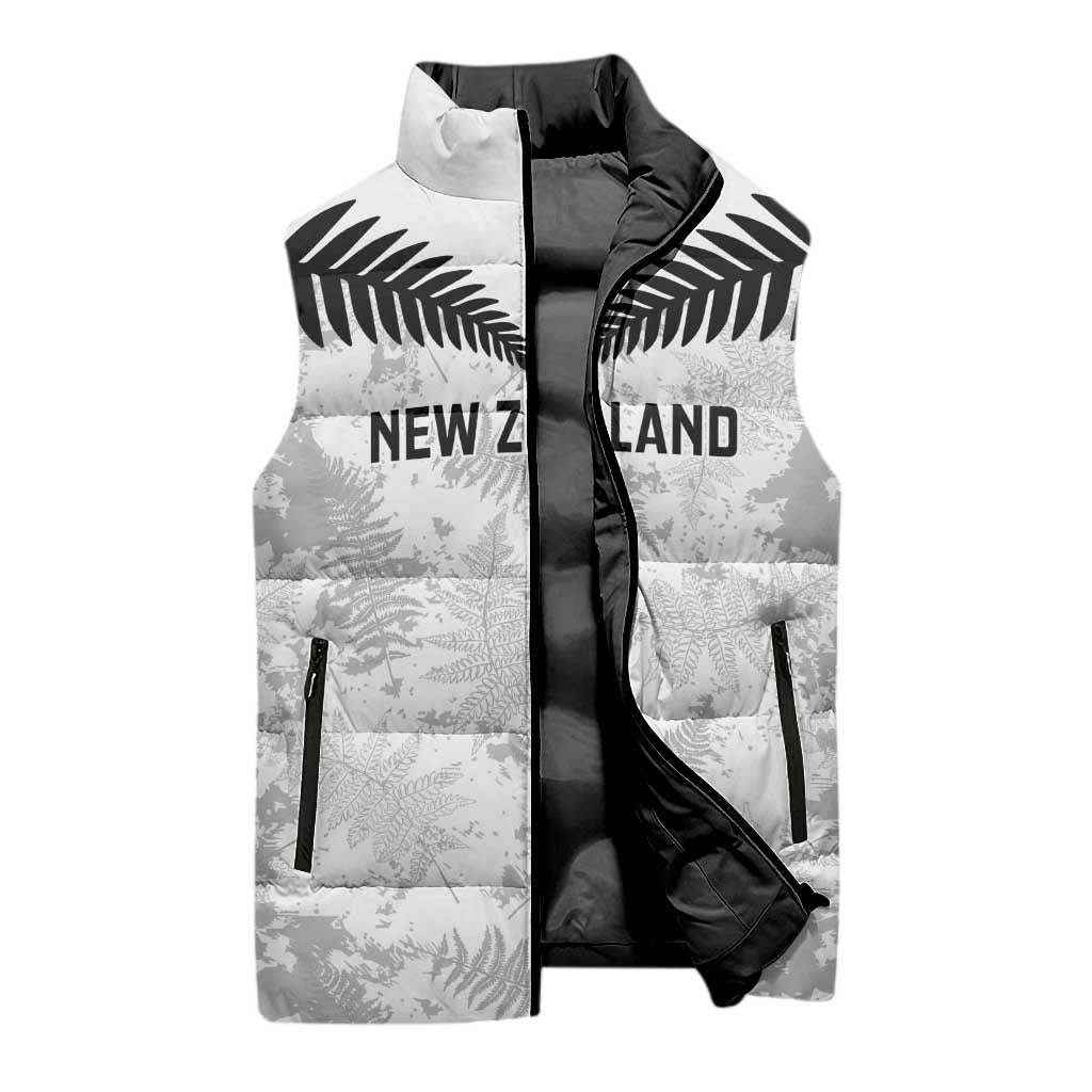 Custom New Zealand Silver Fern Football Sleeveless Puffer Jacket Go Aotearoa Grunge White - Aussie Hoodie