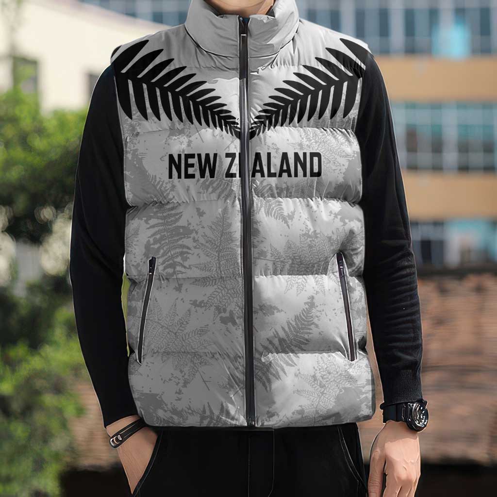 Custom New Zealand Silver Fern Football Sleeveless Puffer Jacket Go Aotearoa Grunge White - Aussie Hoodie
