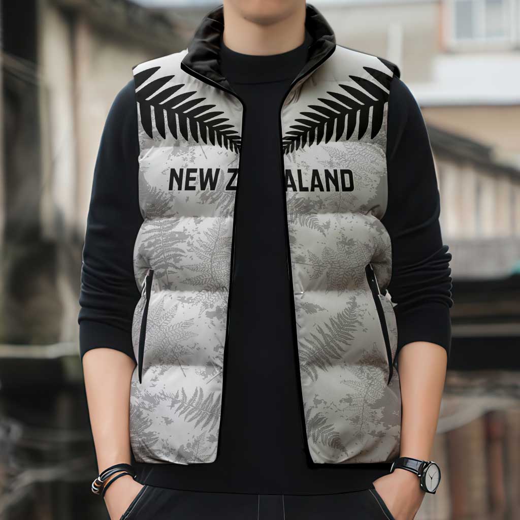 Custom New Zealand Silver Fern Football Sleeveless Puffer Jacket Go Aotearoa Grunge White - Aussie Hoodie