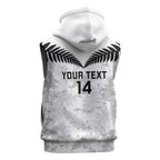 Custom New Zealand Silver Fern Football Sleeveless Zip Hoodie Go Aotearoa Grunge White LT14