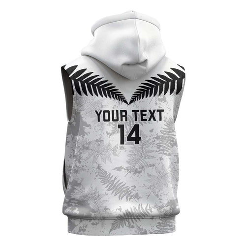 Custom New Zealand Silver Fern Football Sleeveless Zip Hoodie Go Aotearoa Grunge White LT14
