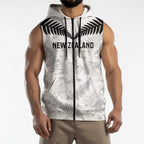 Custom New Zealand Silver Fern Football Sleeveless Zip Hoodie Go Aotearoa Grunge White LT14