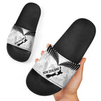 Custom New Zealand Silver Fern Football Slide Sandals Go Aotearoa Grunge White - Aussie Hoodie
