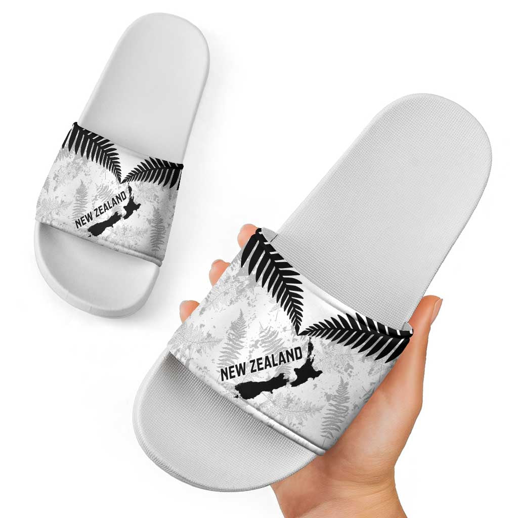 Custom New Zealand Silver Fern Football Slide Sandals Go Aotearoa Grunge White - Aussie Hoodie
