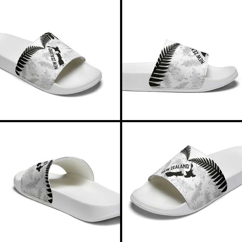 Custom New Zealand Silver Fern Football Slide Sandals Go Aotearoa Grunge White - Aussie Hoodie