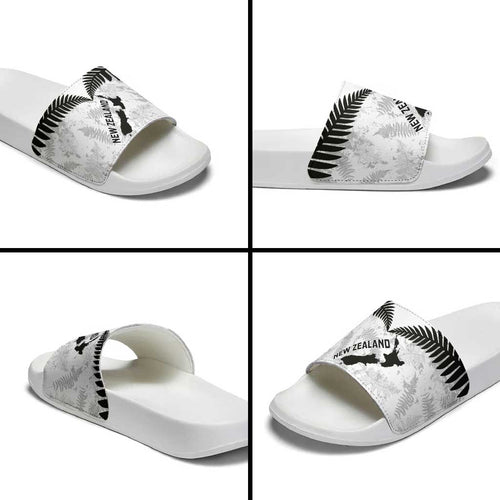 Custom New Zealand Silver Fern Football Slide Sandals Go Aotearoa Grunge White - Aussie Hoodie