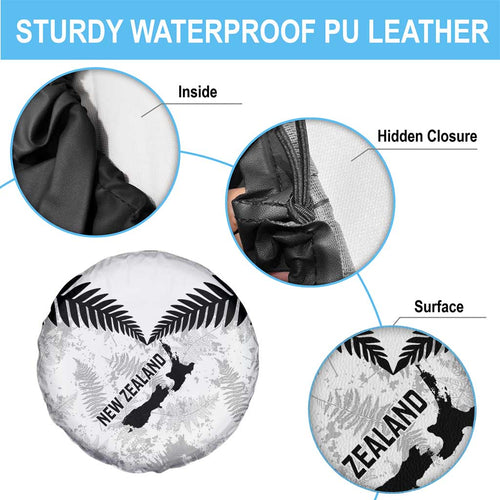 Custom New Zealand Silver Fern Football Spare Tire Cover Go Aotearoa Grunge White - Aussie Hoodie