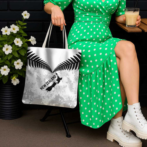 Custom New Zealand Silver Fern Football Tote Bag Go Aotearoa Grunge White - Aussie Hoodie