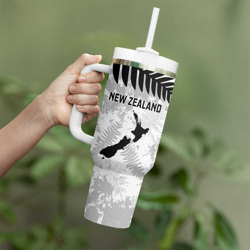 Custom New Zealand Silver Fern Football Tumbler With Handle Go Aotearoa Grunge White - Aussie Hoodie