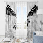 Custom New Zealand Silver Fern Football Window Curtain Go Aotearoa Grunge White - Aussie Hoodie