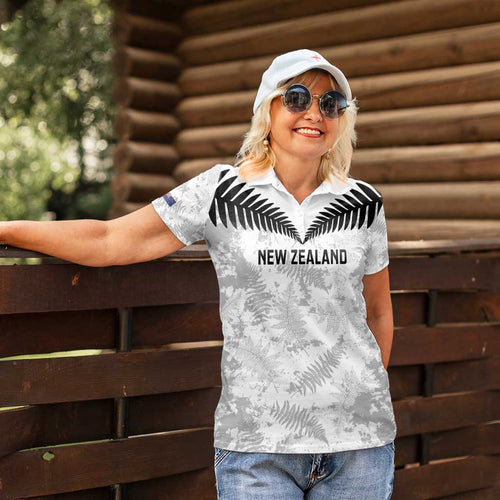 Custom New Zealand Silver Fern Football Women Polo Shirt Go Aotearoa Grunge White - Aussie Hoodie