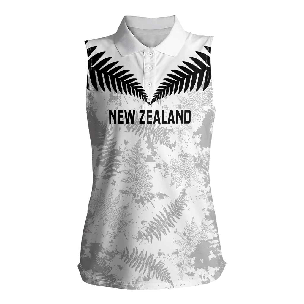 Custom New Zealand Silver Fern Football Women Sleeveless Polo Shirt Go Aotearoa Grunge White - Aussie Hoodie