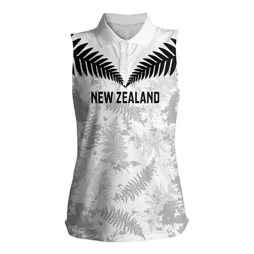 Custom New Zealand Silver Fern Football Women Sleeveless Polo Shirt Go Aotearoa Grunge White - Aussie Hoodie