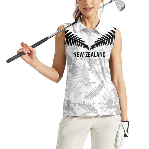 Custom New Zealand Silver Fern Football Women Sleeveless Polo Shirt Go Aotearoa Grunge White - Aussie Hoodie