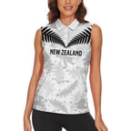 Custom New Zealand Silver Fern Football Women Sleeveless Polo Shirt Go Aotearoa Grunge White - Aussie Hoodie