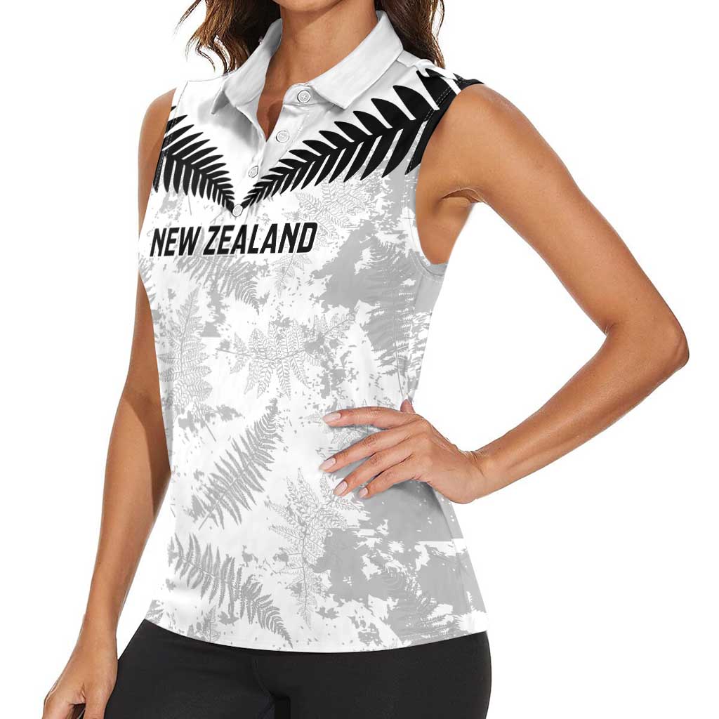 Custom New Zealand Silver Fern Football Women Sleeveless Polo Shirt Go Aotearoa Grunge White - Aussie Hoodie