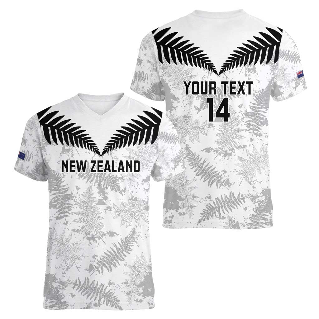 Custom New Zealand Silver Fern Football Women V-Neck T-Shirt Go Aotearoa Grunge White - Aussie Hoodie