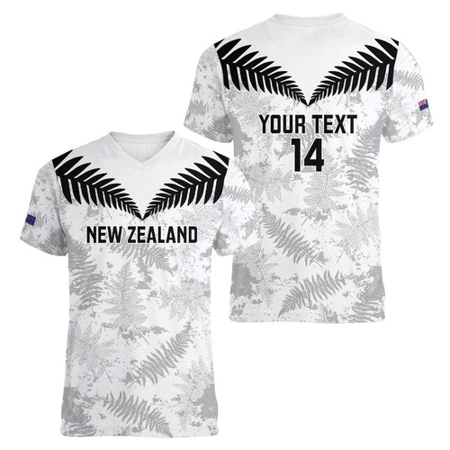 Custom New Zealand Silver Fern Football Women V-Neck T-Shirt Go Aotearoa Grunge White - Aussie Hoodie