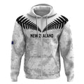 Custom New Zealand Silver Fern Football Zip Hoodie Go Aotearoa Grunge White - Aussie Hoodie