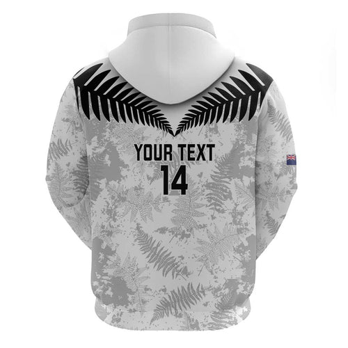 Custom New Zealand Silver Fern Football Zip Hoodie Go Aotearoa Grunge White - Aussie Hoodie